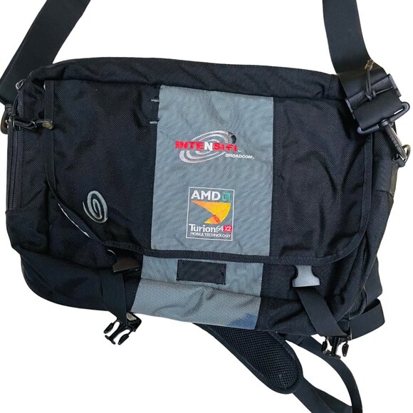 Timbuk2 Black & Gray Messenger Bag With AMD Turion64 X2 Logos 19" x 13" x 3" - Picture 5 of 11
